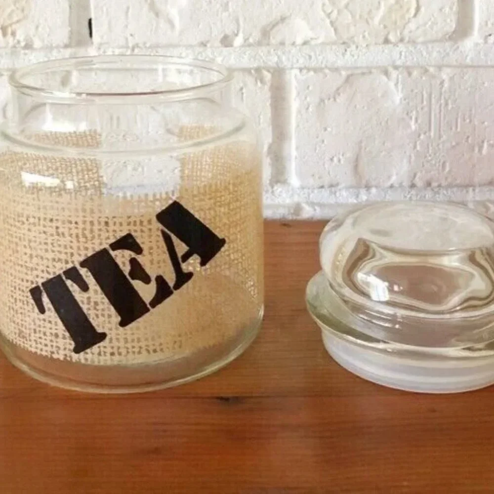 Vintage Anchor Hocking Tea Storage Jar Glass Container Burlap Pattern MCM 1970's